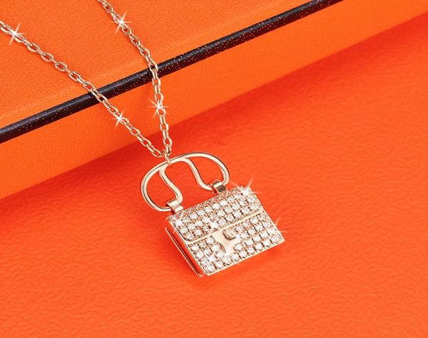 

new fashion h letter bag necklace jewelry women pendant jewelry full diamond silver rose gold love necklace gift with velvet bag4948101