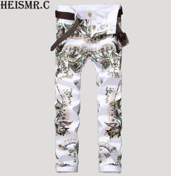 

2020 new men039s long pants fashion brand white jeans mens slim fit phoenix printed jeans trousers men039s stretch denim pan1907458, Blue