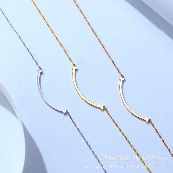 

classic v gold high edition tiffay smiling face necklace women's new t1 double t pendant rose sided smile collar chain, Silver