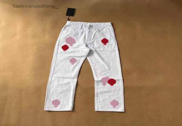 

jeans designer make old washed chrome straight trousers heart letter prints for women men casual long style 1088112568, Blue