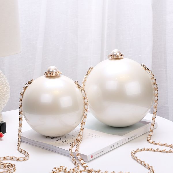

evening bags fashion luxury round pearl hand bag ladies white evening clutch bags for women catwalk chain messenger beach bag 230727