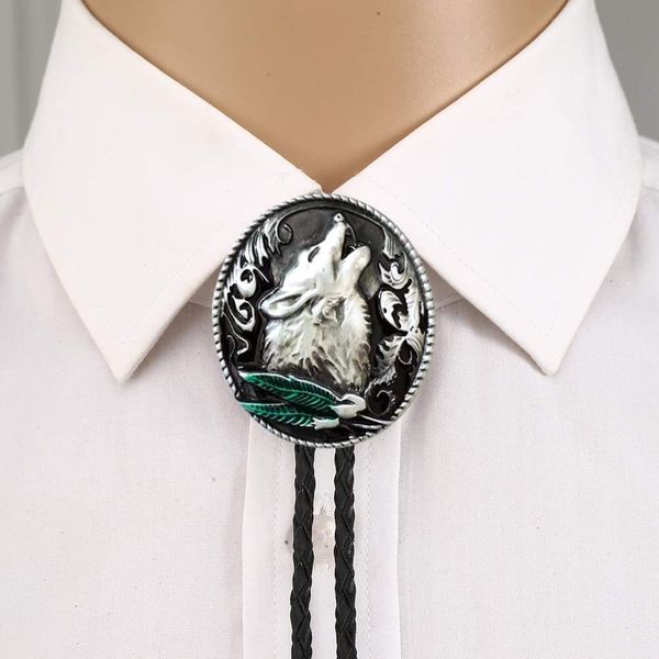 

neck ties western howling wolf bolo tie antique design cowboy bolo tie for men american bow neck tie suit shirt accessories leather chain 23, Blue;purple