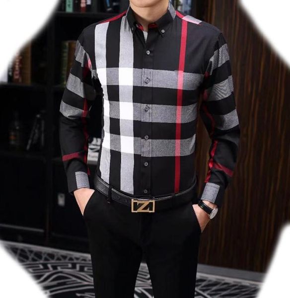 

men039s dress shirts designers menswear fashion society red check men solid color business casual long sleeve m3xl 028223601, White;black