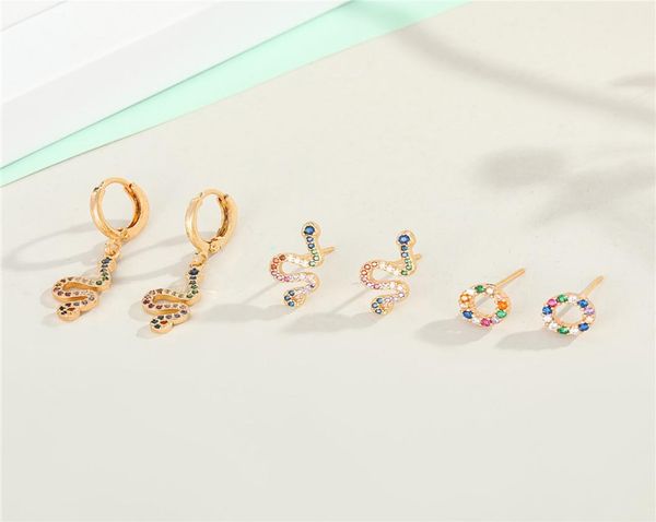 

metal zircon rainbow hoop earrings for female gift jewelry unique bohemian colorful rhinestone animal small hoop earrings5448008, Golden;silver