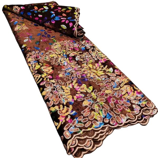 

flannelette lace fabric with sequins nigerian velvet latest 5 yards 2023 superior quality printed double net female banquet party summer afr, Black;white