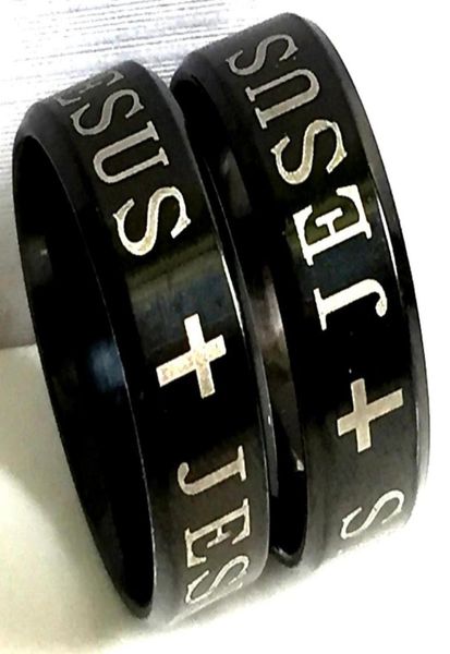 

whole 36pcs black 8mm jesus 316l stainless steel rings christian enamel fashion band jewelry finger ring64946537804809, Silver