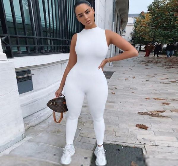 

woman sleeveless tank bodysuit solid color casual jumpsuit tight slim romper 4color9398702, Black;white