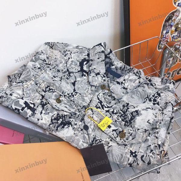 

xinxinbuy men designer coat jacket flower jacquard letter denim long sleeve women blue red green white m-2xl, Black;brown