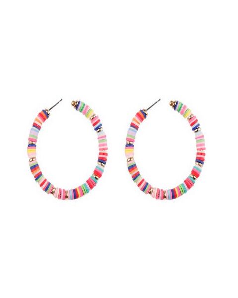 

natasha accessories jewelry multi beads hoop earrings recyclable rainbow colorful polymer clay beads hoop earrings multicolor hoop7912180, Golden;silver