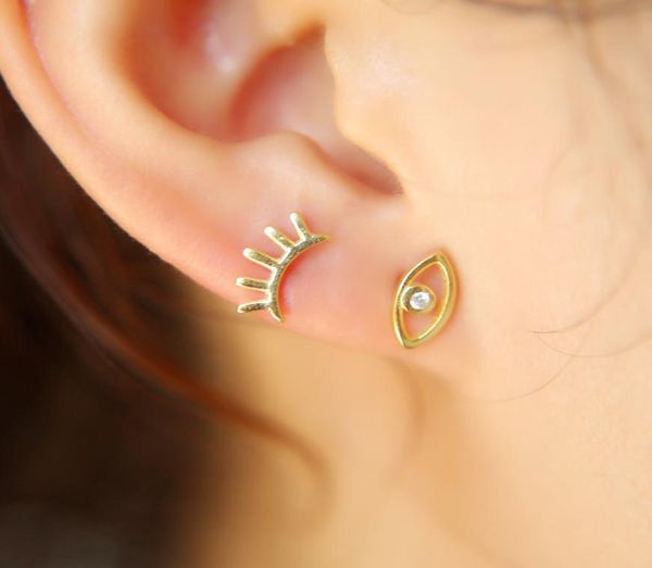 

evil eye eyelash stud earring 925 sterling silver simple minimal vermeil women gift double piercing lucky girl stud earrings5957047, Golden;silver