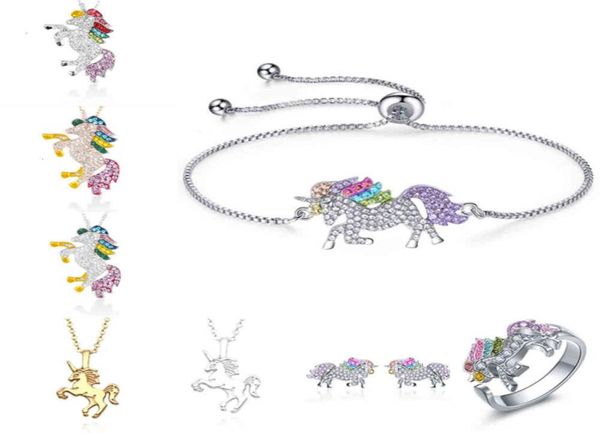 

nice unicorn chain fashion cartoon horse jewelry accessories for girls children women party animal hanger bracelet set6312512, Silver