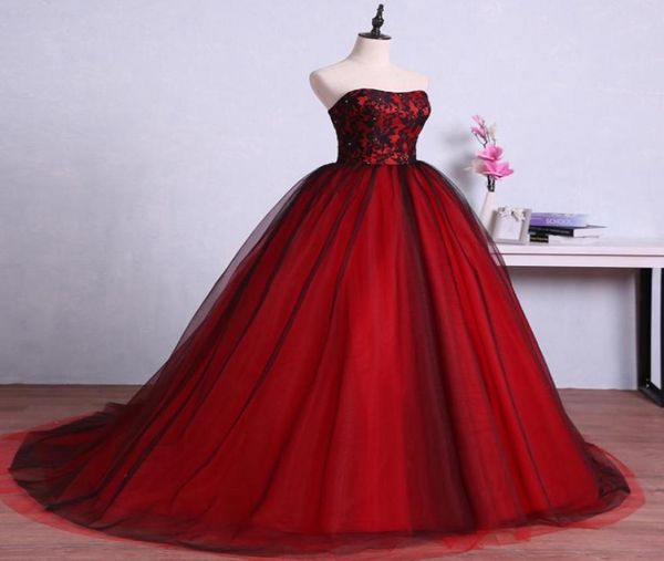 

red and black long prom dresses for graduation tulle ball gown lace formal evening gowns dresses vestido de festa longo8154656, Black;red