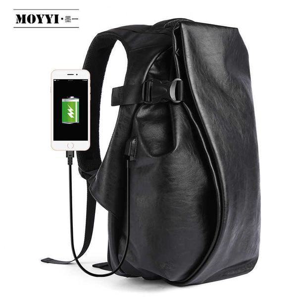 

men's backpack usb charge travel lapback packs black 16inch leather school bag male vintage waterproof anti theft backpacks 0728