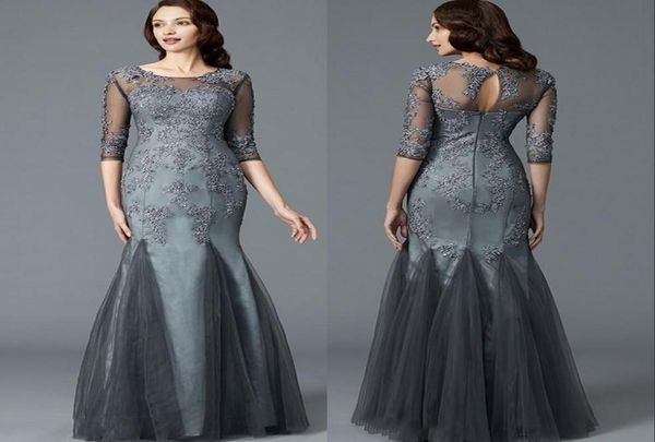 

dark grey mermaid floor length lace 34 sleeve mother of the elegant bridal dresses jewel appliques lace beaded mother evenin2242159, Black;red