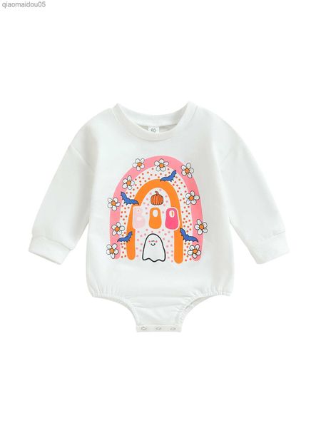 

adorable infant halloween come jumpsuit pumpkin ghost rainbow flower bat boo long sleeve bodysuit pullover cute l230712, Blue