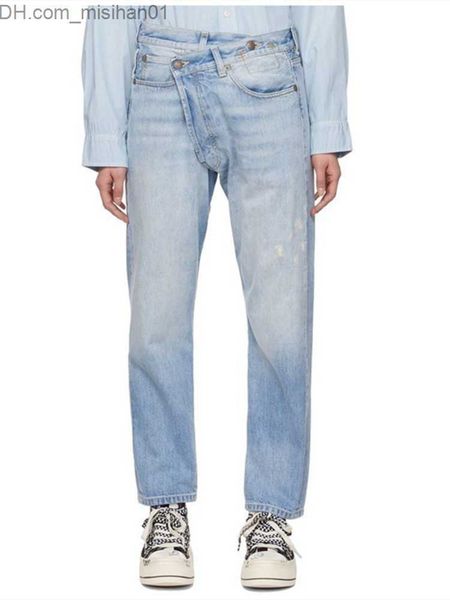 

women's jeans 2022 new women's irregular twisted women's tight jeans loose high waist men's fashion straight retro pants, Blue