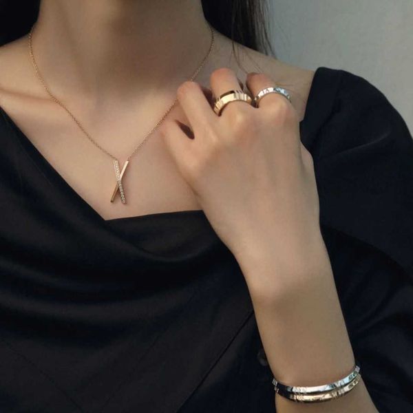 

original tiffay x letter necklace 925 sterling silver plated 18k gold di family cross half diamond set pendant with chain female