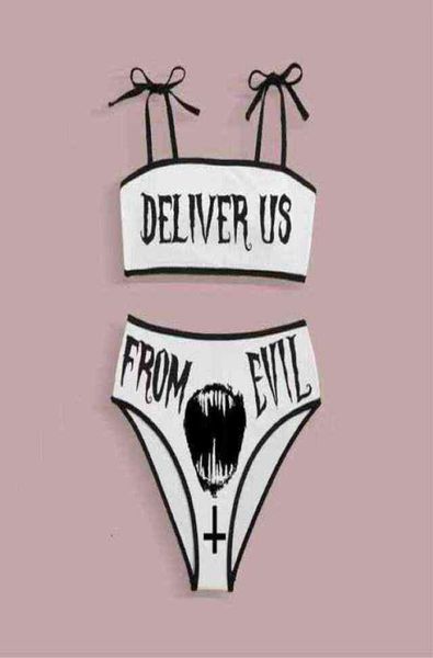 

2022 new funny dark punk style cute bikini split swimsuit woman5088121, White;black