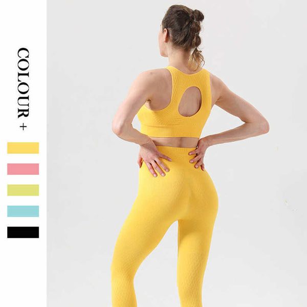

lulu seamless yoga suit female backless honeycomb hip lifting yoga pants sets high waist pants running fitness suits girl tracksuits 2 piece