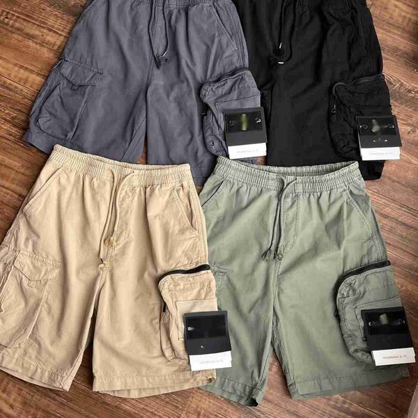 

stone men's shorts designer spring and summer new large pockets work shorts washed casual five pants shorts, White;black