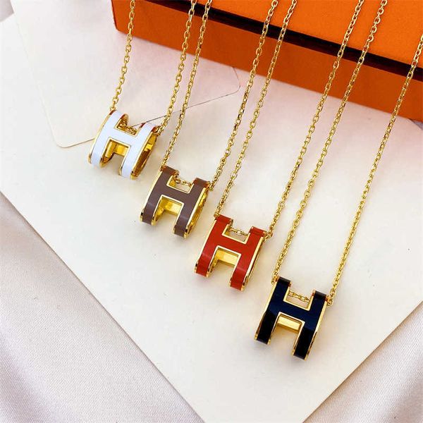 

minipop h necklace jewelry h letter enamel high edition necklace 18k rose gold mini pendant lock bone chain for women's valentine', Silver