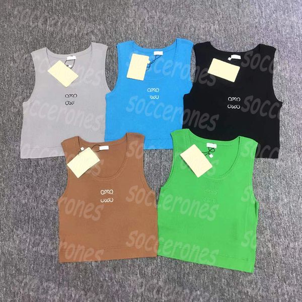 

cropped knits luxury designer women t shirts slim tank summer holiday woman knitted vest tanks, Black