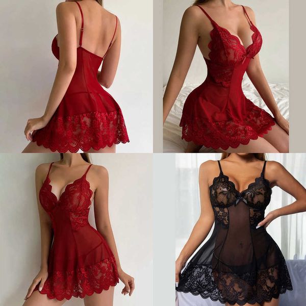 

nxy skirt lingerie set lace short nightdress women perspective underwear suspender slim dress lolita exotic costume sleepwear 230717, Red;black