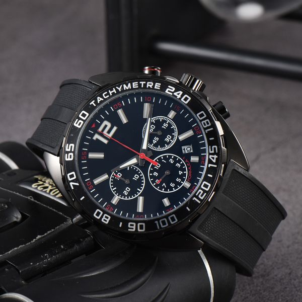 

mens luxury sports watches designer brand watch 3 dial quartz wristwatches men fashion silicone strap multi color analog clock montre de lux, Slivery;brown