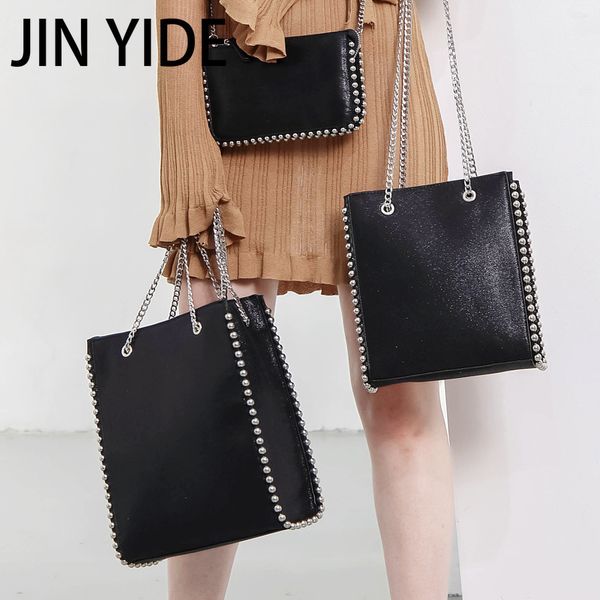 

evening bags retro chains rivet large capacity tote designer bead women shoulder luxury pu leather messenger bag lady big bucket purses 2307