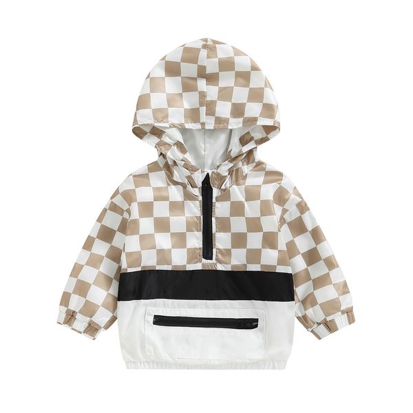 

hoodies sweatshirts bmnmsl kids baby spring fall long sleeve half zip checkerboard print loose windbreaker jackets 230728, Black