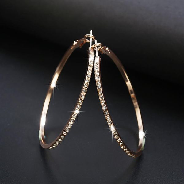 

2018 fashion hoop earrings with rhinestone circle earrings simple big circle gold color loop for women285m, Golden;silver