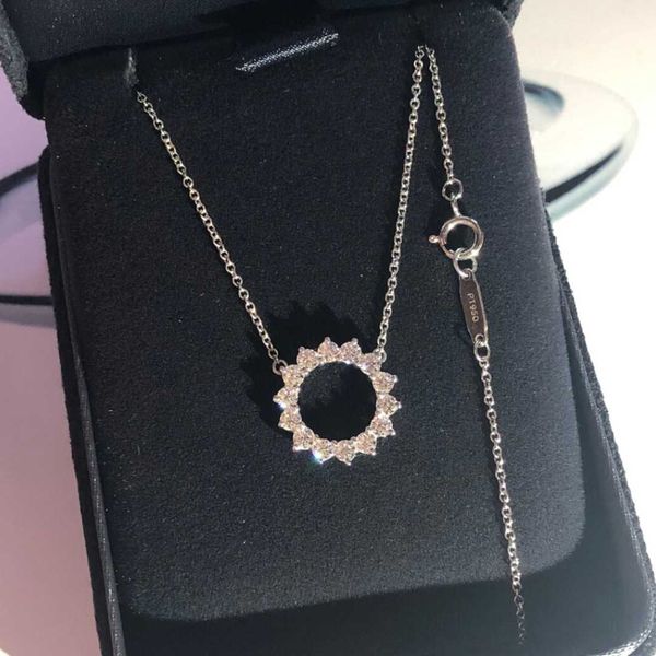 

fashion s925 sterling silver tiffay sun diamond pendant necklace for female minority design high grade flower full collar chain