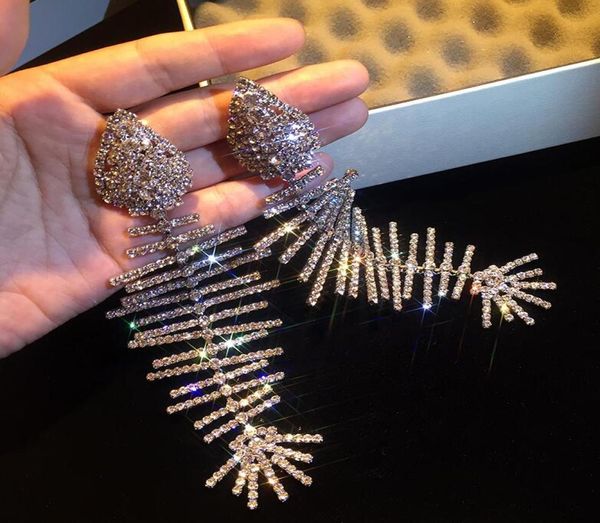 

statement gold silver fish bone earrings super flash full rhinestone curved big earrings fish animal personality drop earrings3477302