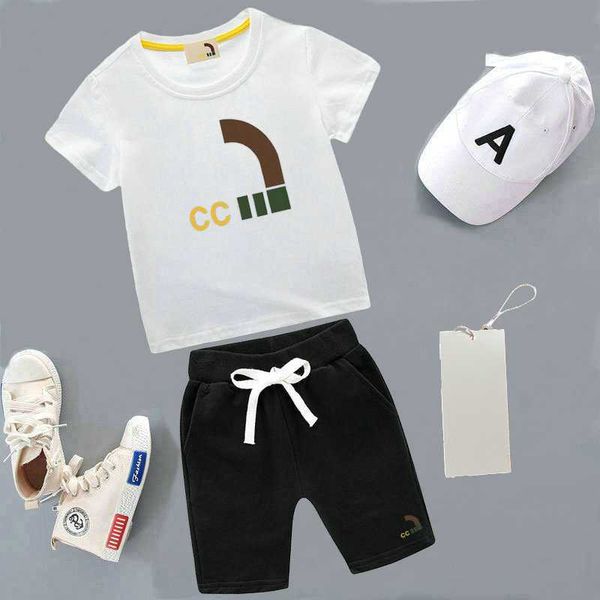 

designer summer clothing kids sets pure cotton t-shirt pants set brand printing fashion baby boys girl small medium children's clothing, White