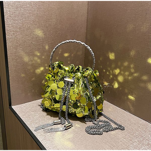 

evening bags evening bag messenger bag handbag shoulder bag bucket lipstick bag female bag lady metal tassel sequin chain temperament fashio