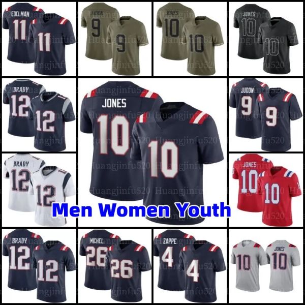 

juju smith-schuster football jerseys 10 mac jones bailey 4 zappe matthew judon rhamondre stevenson damien harris matthew slater julian edelm, Black;red