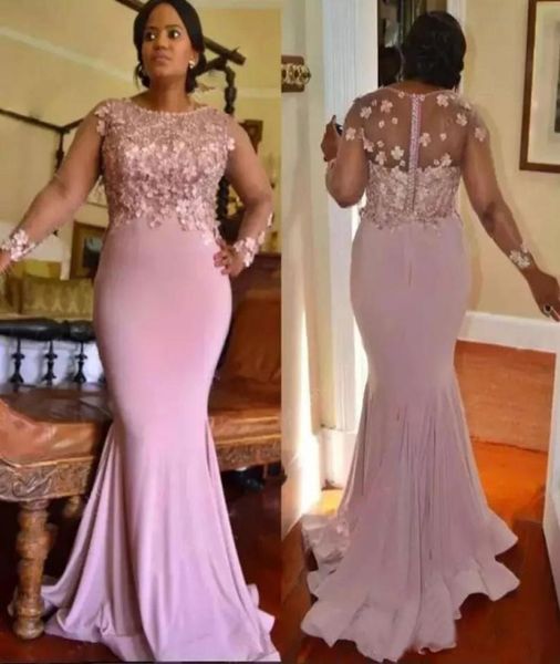 

charming mermaid plus size evening dresses with long sleeves 3d petal appliqued bateau neck prom gowns floor length beaded formal 6967598, Black;red