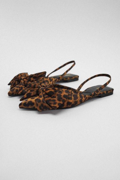 

dress shoes spring new casual flat women's shoes leopard animal print open heel ballet shoes bow pointed shallow mouth single shoes mue, Black