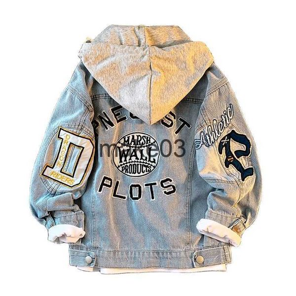 

jackets korean children boys denim jackets cotton teenage hooded jeans jackets letter print spring boys clothes 4 6 8 12 16 years old j23072, Blue;gray