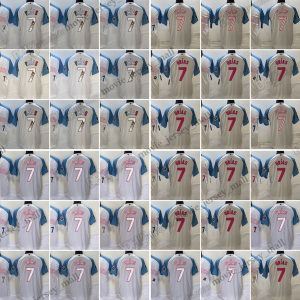 

7 julio urias new baseball jerseys world cup color matching blue white stitched jersey men size s-3xl, Blue;black