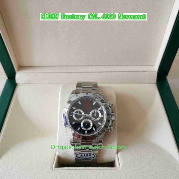 

clean factory mens watch super quality 40mm cosmograph 116520 chronograph satch 904l steel watches cal.4130 movement mechanical automatic me, Slivery;brown