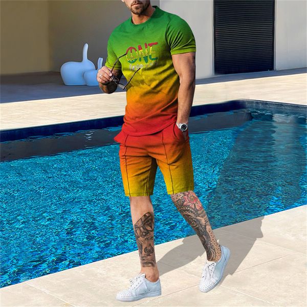

men's tracksuits summer beach cool set 3d printed colorful round neck short sleeve shorts casual daily two piece fashion clothing 23072, Gray