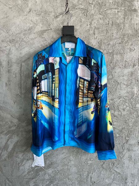 

23ss early spring europe italy paris cool silk men's desginer shirts colorful long sleeve soft letter printting round neck women men sh, White;black