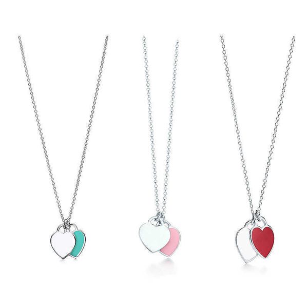 

designer's tiffay dijia style two heart enamel red chain, Silver
