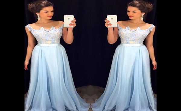 

light blue long prom dresses a line 2016 jewel neck lace applique illusion bodice see through vestido de festa evening gown5093000, Black