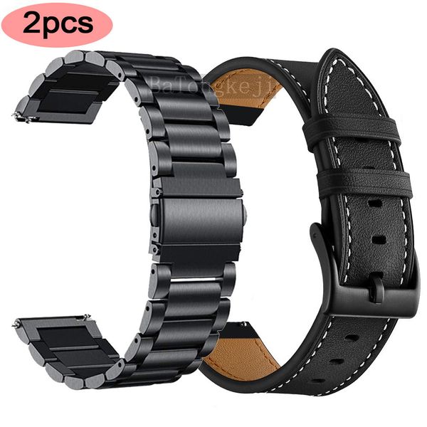 

watch bands 2pcs metal watch bandgenuine leather strap for garmin vivoactive 3 4 musicforerunner 645245158 venu 2 smartwatch band 230727, Black;brown