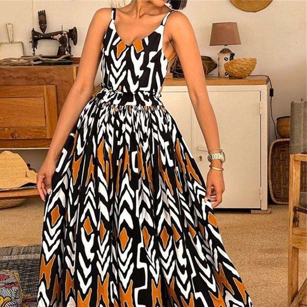 

summer womens sleeveless print fashion high waist strap dress, Black;gray