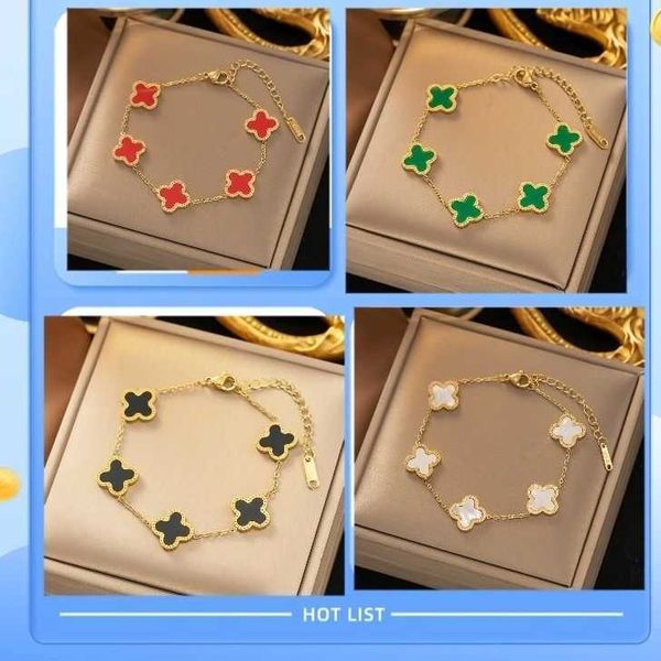 

colorfast titanium steel bracelet versatile elegant new style one-sided four-leaf clover personalized design, Black