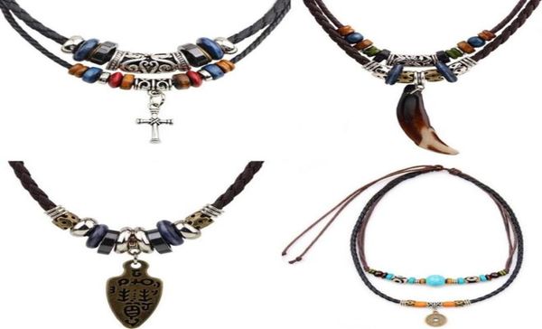 

vintage men pendant necklaces woven genuine leather turquoise beads chain elephant indian crescent south american fashion necklac30362531353, Silver