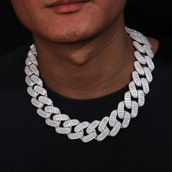 

28mm diamond cuban chain european and american hip-hop rock men's fashion necklace accessories, Silver
